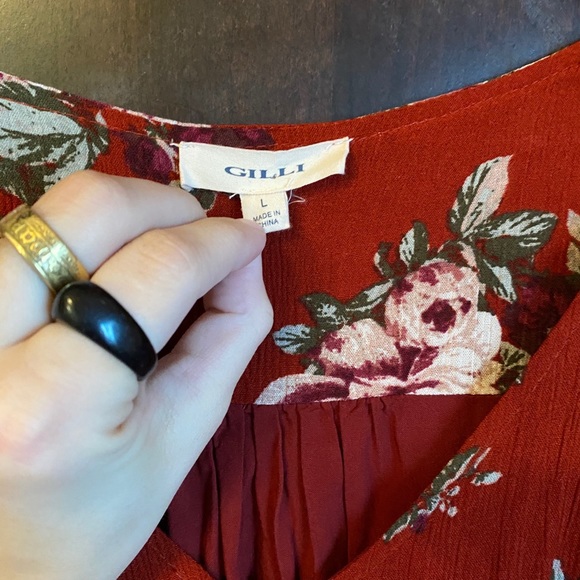 {Gilli} red floral tier boho mini dress - Picture 2 of 13